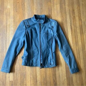 Danier Women's Teal Leather Jacket Double Zip